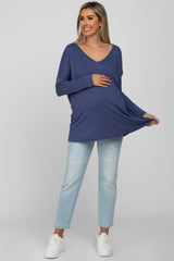 Blue V-Neck Maternity Top