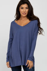 Blue V-Neck Maternity Top