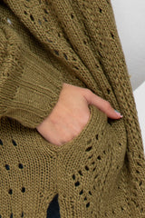 Olive Pointelle Knit Maternity Cardigan