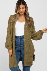 Olive Pointelle Knit Cardigan