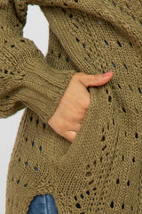 Olive Pointelle Knit Cardigan