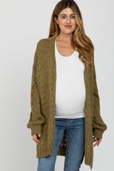 Olive Pointelle Knit Maternity Cardigan