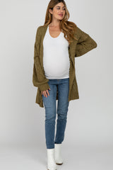 Olive Pointelle Knit Maternity Cardigan