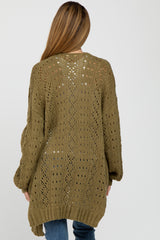 Olive Pointelle Knit Maternity Cardigan