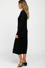 Black Ribbed Button Front Midi Cardigan Dress