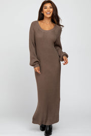 Taupe Side Slit Maxi Sweater Dress