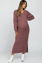 Mauve Side Slit Maternity Maxi Sweater Dress