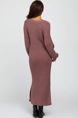 Mauve Side Slit Maxi Sweater Dress