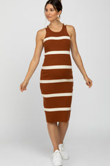 Rust Striped Sleeveless Sweater Maternity Midi Dress