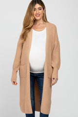 Taupe Bubble Sleeve Long Maternity Cardigan