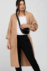 Taupe Bubble Sleeve Long Cardigan