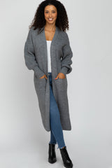 Heather Grey Bubble Sleeve Long Cardigan