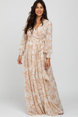 Taupe Floral Chiffon Maternity Maxi Dress