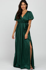 Green Side Slit Satin Maxi Dress