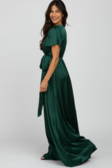 Green Side Slit Satin Maxi Dress