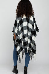 Ivory Plaid Fringe Poncho