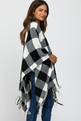 Ivory Plaid Fringe Maternity Poncho