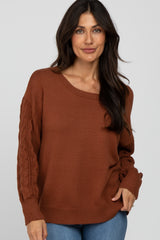 Camel Knit Braided Sleeve Maternity Sweater