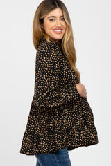 Black Animal Print Mock Neck Tiered Maternity Top