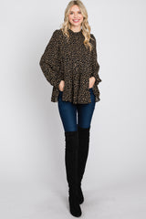 Black Animal Print Mock Neck Tiered Top