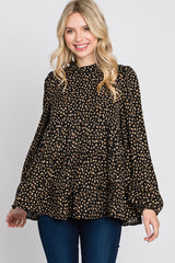 Black Animal Print Mock Neck Tiered Top