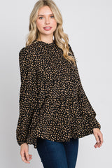 Black Animal Print Mock Neck Tiered Top