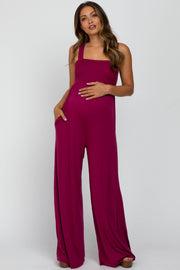 Magenta Sleeveless Wide Leg Maternity Jumpsuit