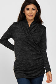 Black Soft Heathered Draped Wrap Nursing Top