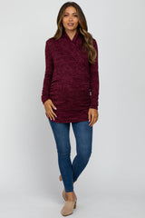 Burgundy Soft Heathered Draped Wrap Maternity/Nursing Top