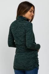 Green Soft Heathered Draped Wrap Maternity/Nursing Top