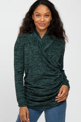 Green Soft Heathered Draped Wrap Nursing Top