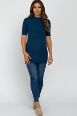 Teal Soft Brushed Knit Mock Neck Maternity Top