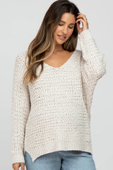 Ivory V-Neck Side Slit Thick Knit Maternity Sweater