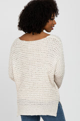 Ivory V-Neck Side Slit Thick Knit Sweater