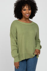 Light Olive Exposed Seam Side Slit Maternity Sweater