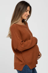 Camel Exposed Seam Side Slit Maternity Sweater