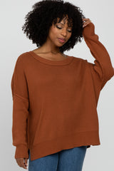 Camel Exposed Seam Side Slit Maternity Sweater