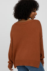 Camel Exposed Seam Side Slit Sweater