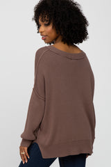 Brown Exposed Seam Side Slit Sweater