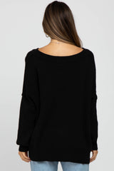 Black Exposed Seam Side Slit Maternity Sweater