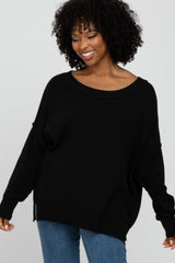 Black Exposed Seam Side Slit Maternity Sweater