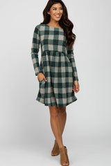 Forest Green Plaid Knit Maternity Dress