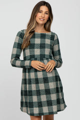 Forest Green Plaid Knit Maternity Dress