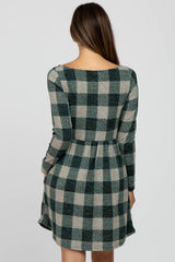 Forest Green Plaid Knit Maternity Dress