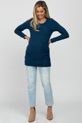 Deep Teal Soft Knit Ruched Maternity Top