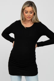 Black Soft Knit Ruched Maternity Top