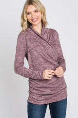 Mauve Soft Heathered Draped Wrap Maternity/Nursing Top