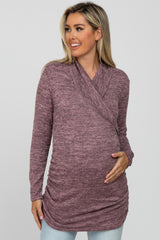 Mauve Soft Heathered Draped Wrap Maternity/Nursing Top