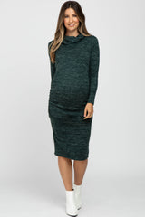 Green Knit Long Sleeve Cowl Neck Maternity Dress