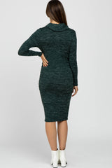 Green Knit Long Sleeve Cowl Neck Maternity Dress